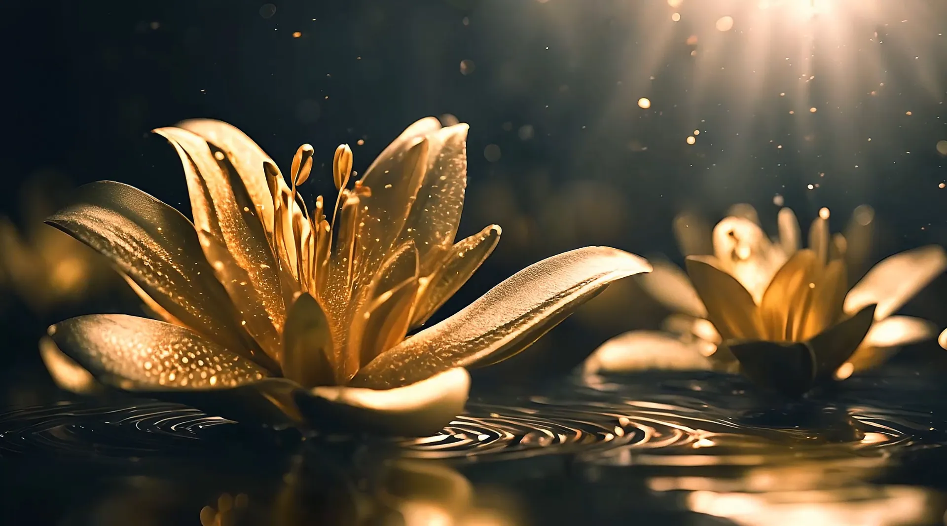 Golden Lotus Reflection Water Drops Video Clips